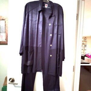 Hidden Heart Blue Satin Lounge Set Size Medium EUC Loungewear Cocktail Pajamas